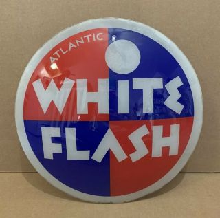 Vintage Atlantic White Flash Gas Pump Globe Lens Glass Top Sign Garage Decor Oil