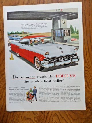 1956 Ford Customline 2 Door Coupe Ad Performance Made V - 8 World 