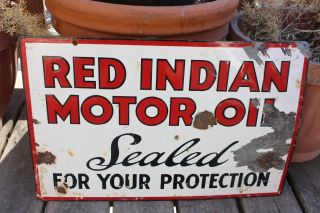 ✅ Vintage Red Indian Motor Oil Porcelain Sign Double Sided Advertising