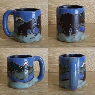 Heavy Blue Stoneware Mug Designed By Mara Mexico Bears & Mountains