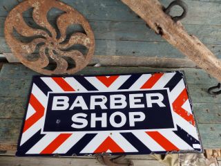 Antique Early Advertising Porcelain Barber Shop Sign Double Sided