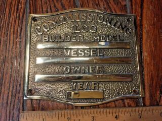 Vintage Old Stock Abi? Polished Brass Commissioning Log,  Plaque,  Plate 5 "