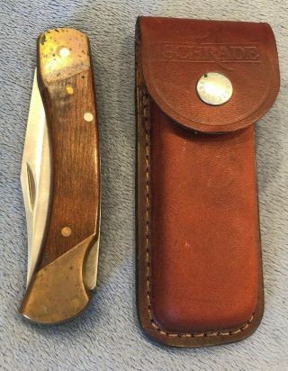Schrade Uncle Henry Vintage Lb7 Usa Folding Lock - Blade Knife In Leather Sheathe