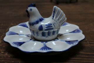 Gzhel Blue And White Porcelain Egg Platter Dish Made In Russia