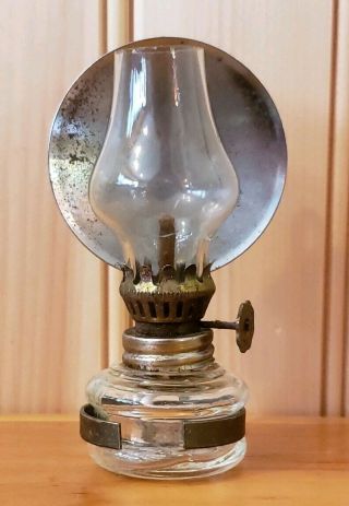 Vintage Clear Glass Mini Oil Lamp W/reflector Made In Hong Kong Sweet