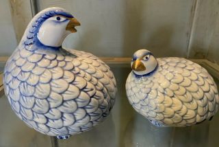 Andrea By Sadek Fishnet Blue And White Quail Figurines With Stickers