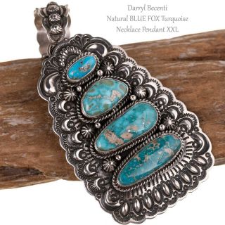 Xxl Squash Blossom Necklace Pendant Blue Fox Turquoise Navajo Darryl Becenti