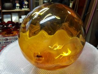 Vintage Amber Art - Glass 6 " Fishing Float Buoy Hand Blown