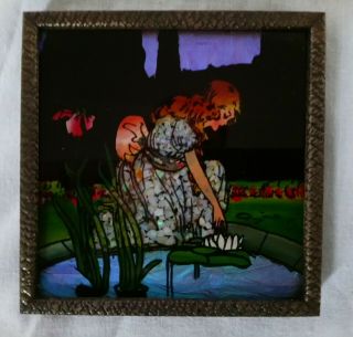 Vintage Art Deco Butterfly Wing Picture Signed Crinoline Lady 1920s