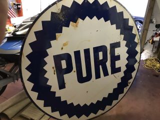 Vintage " Pure Oil Company Products " 6ft Porcelain Gasoline & Oils Sign 2 Sided