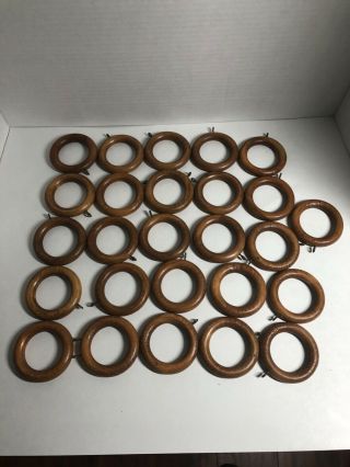 Vintage Wooden Curtain Rings W/eyelet,  Light Brown Set Of 26 Od 2.  5 " Id 1 5/8 "