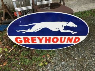 " Greayhound " Large,  Heavy Double Sided Porcelain Sign (36 " X 18.  5 "),  Sign