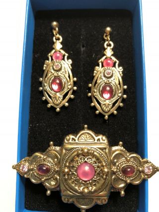 Vintage 1928 Brand Pin And Pierced Earrings Set