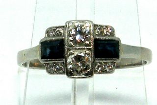Lovely Art Deco 18k Gold With Diamonds And Natural Sapphires Ring