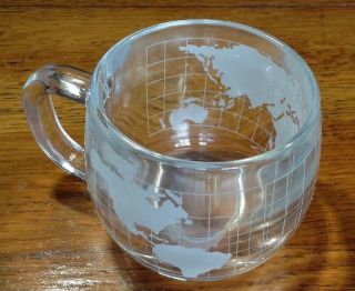 Vintage 1970s Nestle Nescafe Glass World Globe Map Coffee Cup Mug 8oz