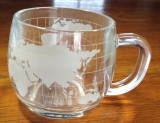 Vintage 1970s NESTLE Nescafe Glass World Globe Map Coffee Cup Mug 8oz 3