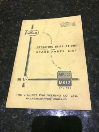 Villiers Operating Instructions - Spare Parts List - Mk10 - Mk12 Engines - 1951 - Aust.