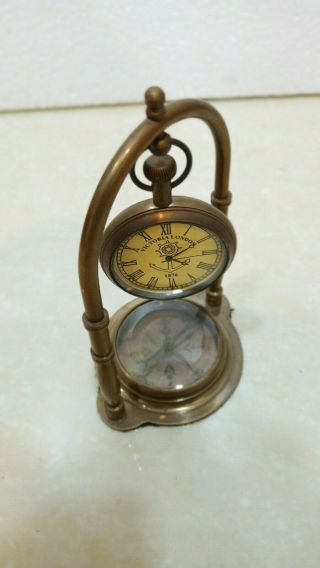 Maritime Compasses Brass Compass Clock Pool Poem Flat Brown Antique Piece