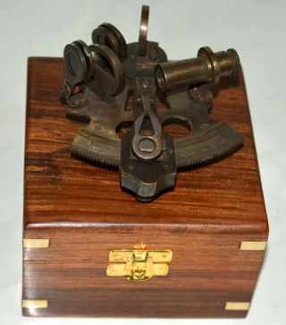 Antique Vintage Brass 4 " Nautical Sextant Astrolabe Instrument With Wooden Box