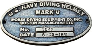 Vintage Solid Brass U.  S.  Navy Mark V Diving Divers Helmet Name Plate
