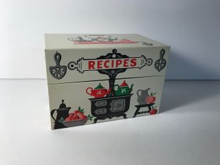 Vintage Stylecraft Metal Recipe Box Primitive Country Farmhouse Litho W/ Cards