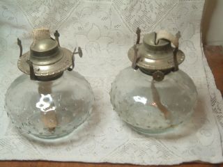 Vintage Lamplight Farms Clear Glass Hobnail Hurricane Oil Lamp Pair