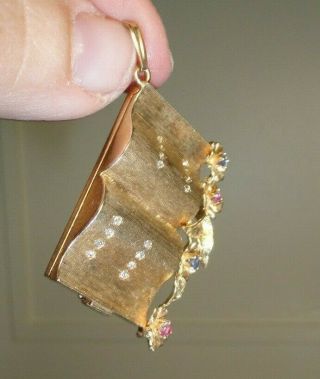 Vintage 14k Yellow Gold Jewelry Charm Pendant Open Book Locket Diamonds 17.  1 Gr