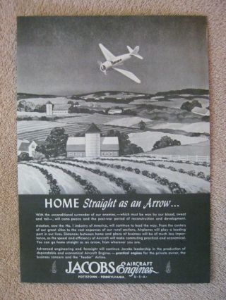 Vintage 1943 Wwii Jacobs Aircraft Engines Home Straight As An Arrow Print Ad
