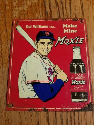 1950s Vintage Ted Williams Moxie Cola Sign General Store Soda Pop Old Baseball