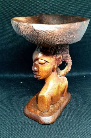 Vintage African Native Statue Wood Figure Hand Carved ABONI Ashtray Souvenir 2