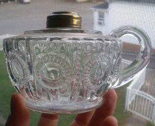 Vintage 19th C.  Zippered Bullseye Pattern Oil Kerosene Glass Finger Lamp