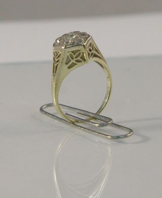Vintage Art Deco 14k Yellow Gold Diamond Filigree Ring Old Mine Cut Size 4.  5