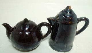 Brown Teapot Salt Pepper Shakers Set Earthenware