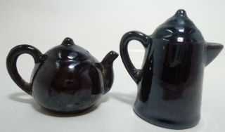 Brown Teapot Salt Pepper Shakers Set Earthenware 2