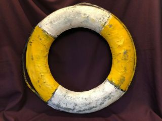 Vintage Round Life Preserver Ring Antique Nautical Cork Painted Canvas Sea Lake
