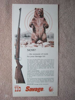 Vintage 1959 Savage Model 110 High Power Rifles Grizzly Bear Hunting Print Ad