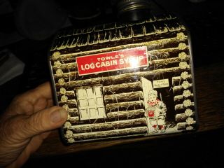 vintage towles log cabin syrup tin bank,  1979 3