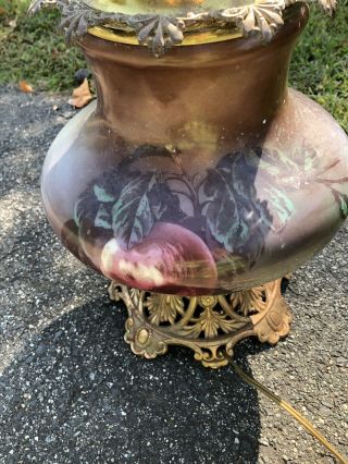 Antique Gone With The Wind Parlor Hurricane Hand Painted Lamp Converted Bottom