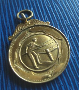 Vintage 9ct Yellow Gold Fob Medal / Pendant - Billiards Snooker Pool - H/m 1933