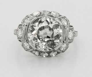 3.  28ct Platinum Vintage Engagement Ring Round Old Mine Cut Diamond I1 - H