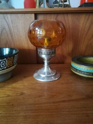 Pepper & Hope Vintage Silver Plated Candle Lamp Amber Glass Shade