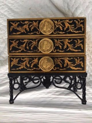 Vintage Tabletop Three Drawer Cabinet Dresser Jewelry Box 14  X13  X7