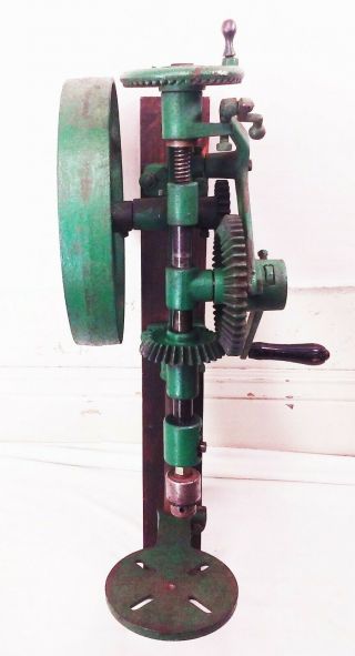 Vtg Antique Wall Post Mount Hand Crank Drill Press No.  61r Cast Iron