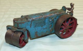 Vintage Arcade Cast Iron Toy,  Tractor Or Roller? 7.  5 Inches Long,  Blue And Red