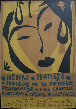 1950 Henri Matisse Maison De La Pensee Francaise French Art Exhibit Poster