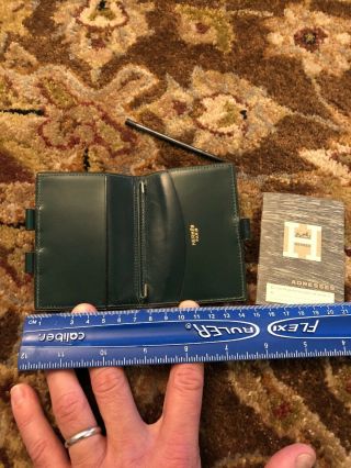 Hermes Vintage Green Leather Address Book Credit Card Id Wallet W/pencil 1963