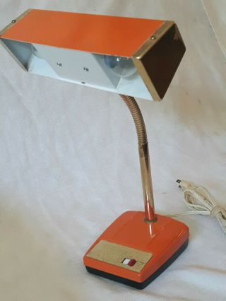 Vtg Mid Century Modern Orange Metal Gooseneck Desk Lamp/light Industrial - Japan