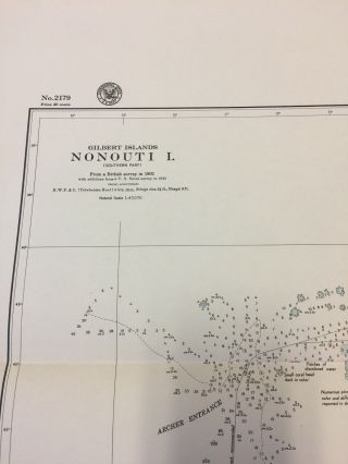 Vintage Ww2 - Era Nautical Chart Of South Pacific Ocean - Gilbert Islands