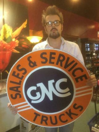 Gmc Trucks Dealer Gas Oil Sign Porcelain Sign 30inch Double Sided Sign