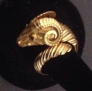 Ilias Lalaounis 18k Yellow Gold Ram Ring W/diamond & Ruby Sz 6 Etruscan Style